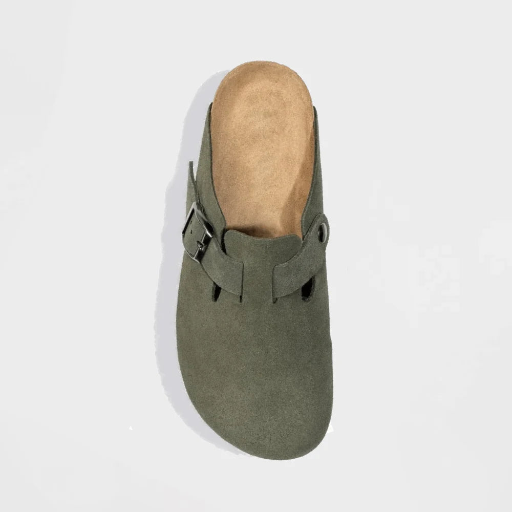 Top view of green Clogin™ height increasing clogs