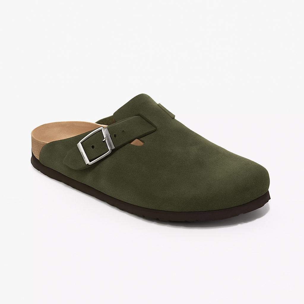 Clogin height boosting green clog - birkenstock style front view
