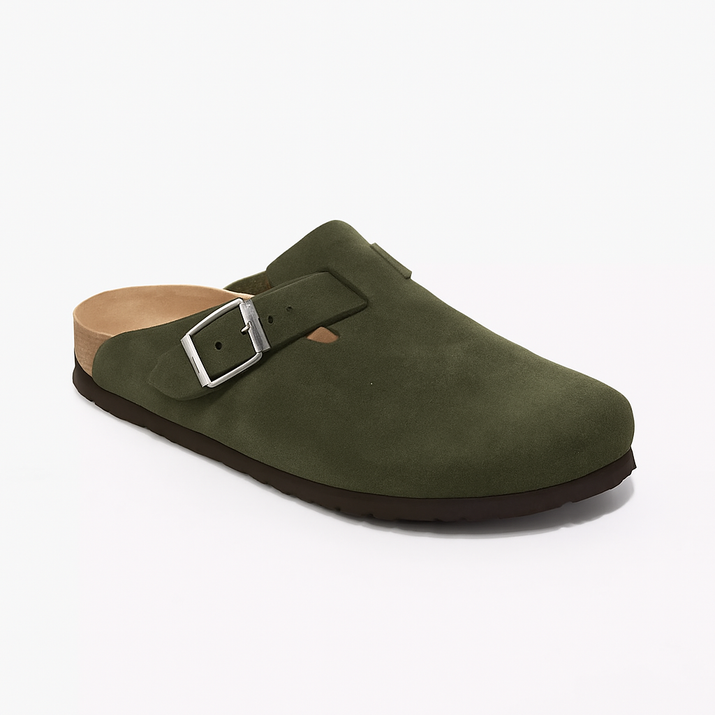 Clogin height boosting green clog - birkenstock style front view