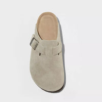 Top view of taupe Clogin™ height increasing clogs